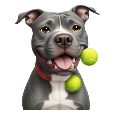 Gray Pit bull with tennis ball in mouth sticker