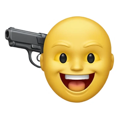 Yellow laughing face pointing gun at side of the head sticker