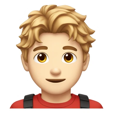 illustrated twitch logo for a boy, head and shoulders only, anime chibi style, light brown hair, black eyes, red shirt sticker