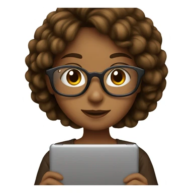 A girl with glass and iPad brown sticker