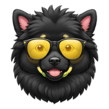 black fluffy dog with yellow sunglasses sticker