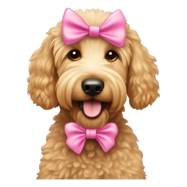 Golden doodle with a pink bow sticker