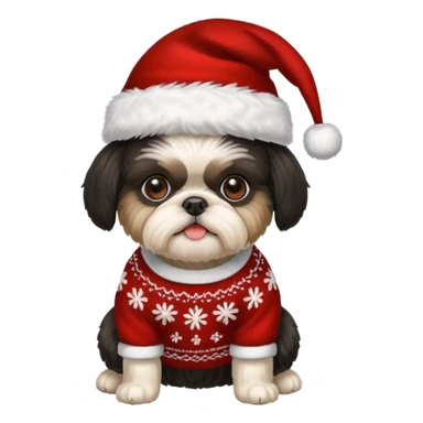 ALL BLACK FACE AND BODY SHIH TZU WITH CHRISTMAS SWEATER AND HAT sticker