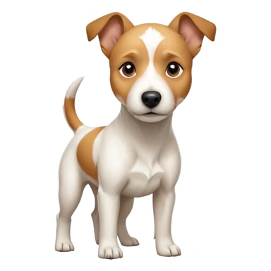 a full body facing front on of a buff white parson russell terrier looking dog the size of a kelpie with light brown long ears resting on its face and a light brown patch above one eye and a large snout. the rest of the dog is completely white.  sticker