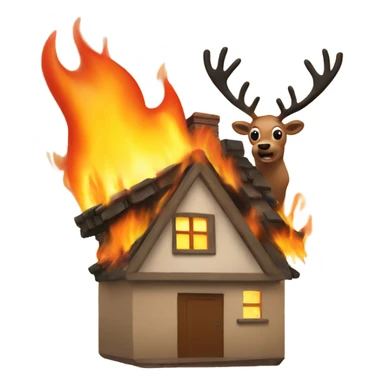 House on fire next to a reindeer sticker