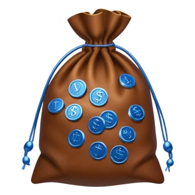brown money bag of blue coins sticker