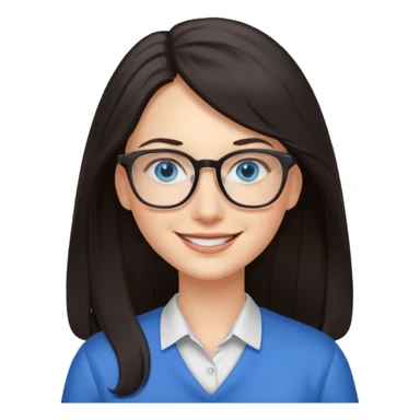 long dark hair, blue eyes, glasses teacher female sticker