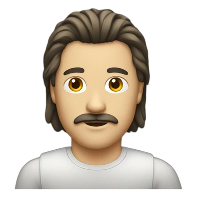 A guy with a mullet haircut and a moustache sticker