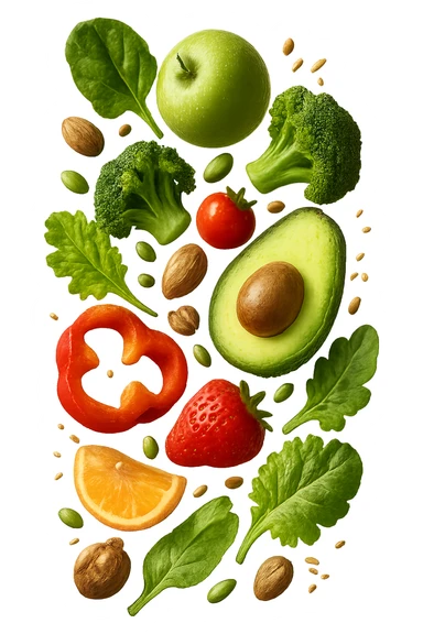 CIBO SANO CHE CADE VERTICALMENTE DALL'ALTO, IPERREALISTICO DALL'ALTO sticker