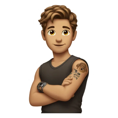 brown haired boy posing with tattoo sticker