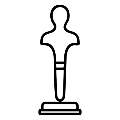A paintbrush morphing into a metal human sculpture silhouette, symbol of artistic identity, on a display stand sticker