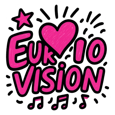 Eurovision logo reimagined in a bold pink color palette, with playful, energetic accents and a sense of celebration sticker