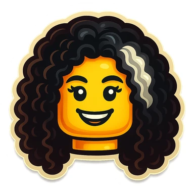 Edit the LEGO minifigure image to make the differently colored section of hair clearly whitish-gray, keeping the rest of the hair, face, and smile the same. Maintain a bright, playful LEGO style consistent with the original. sticker