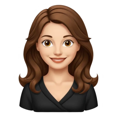 40 yr croatian woman, long wavy brown hair, big smile, side part, black dress
 sticker