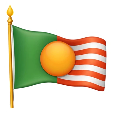 Flag with with 1 red, 1 white and 1 green (in that order) horizontal and an orange/yellow pointed sun in the middle sticker