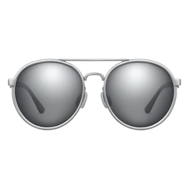 A pair of luxury sunglasses emoji with silver chrome frame, smooth rounded lenses, reflective metallic surface, high-end swag aesthetic, minimal and clean design, iOS emoji style, centered, white background sticker