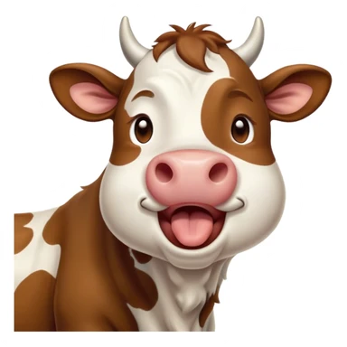 Cinematic Cute Yawning Brown and White Cow Portrait Emoji, Head tilted slightly with a dramatic, wide-open yawn, showcasing a smooth, patterned hide of brown and white, floppy ears slightly drooping, round brown eyes barely open in drowsy contentment, Simplified yet irresistibly adorable features, highly detailed, glowing with a soft, cozy glow, high shine, relaxed yet expressive, stylized with a touch of pastoral whimsy, bright and endearing, soft glowing outline, capturing the essence of a sleepy yet affectionate cow, so drowsy it feels like it could amble out of the screen and curl up for a nap! sticker