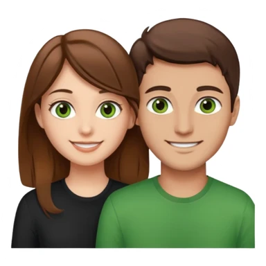 A boyfriend with light brown hair and green eyes next to his girlfriend with dark brown hair and brown eyes sticker