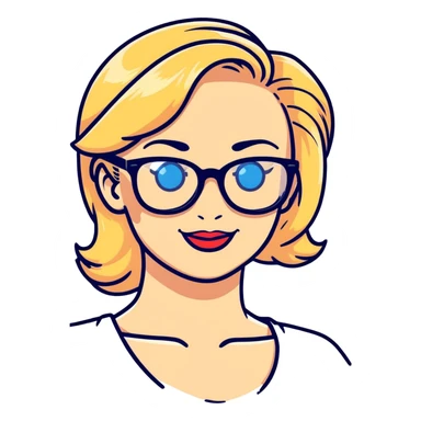 smiling blonde pinup, blue eyes, black glasses sticker