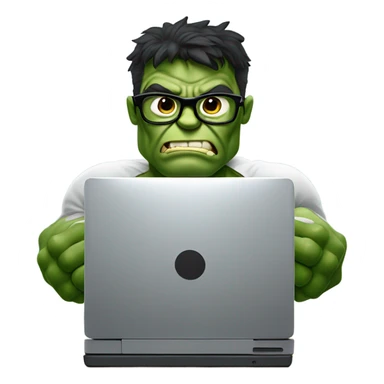 Hulk typing on the computer with glasses on sticker