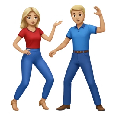 Two people dancing. Man in red shirt and pants with brown hair. Women in blue shirt and pants with blond hair. sticker