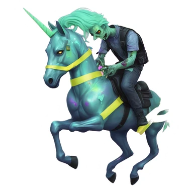 .Zombie_ Vaporwave black holographic oilslick zombie unicorn yellow caution tape graffiti Pegasus sticker