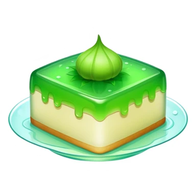 Water chestnut cake translucent jelly dessert, simplified emoji style with bold outlines and bright colors, cartoon style Matai Gao Cantonese sweet sticker