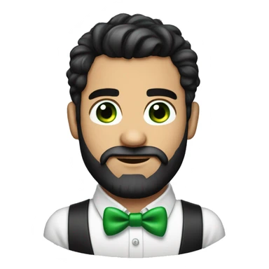 Young round face handsome man with bow tie and green eyes and full beard, black hair , bushy eye brows ballon face  sticker