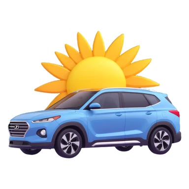 Hyundai INSTER car with open sunroof, sun rays shining through the opening, modern design, 3D emoji style sticker