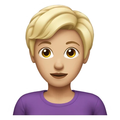 short blonde female with short hair wearing a purple top sticker
