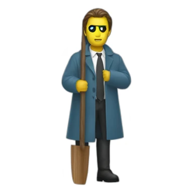 Patrick Bateman with rain coat and Axe sticker
