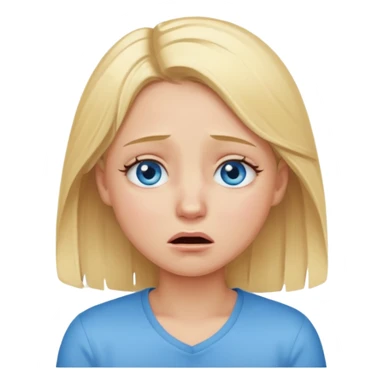 A girl with blonde hair, blue eyes and crying sticker