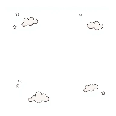 whimsical hand-drawn clouds, stars, and waves in pastel colors, minimal children's book style, pencil or ink sketch sticker