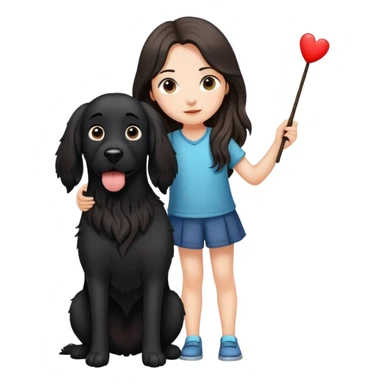 A long-haired girl is holding a big black dog with standing ears sticker