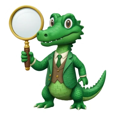 Add a solid white circle background behind the claymation style alligator professor with a magnifying glass, keeping the original style and lighting. sticker