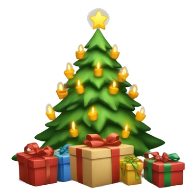 Christmas tree with candles on it and presents under it  sticker