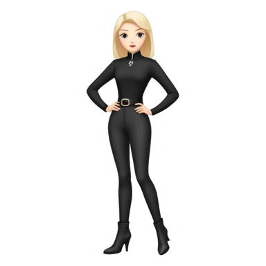 girl with oval-shaped flat-top head wearing tight black pants and black medieval high-heeled boots sticker