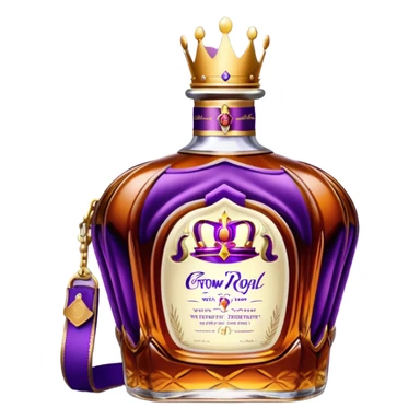 Crown Royal whisky bottle with purple bag sticker