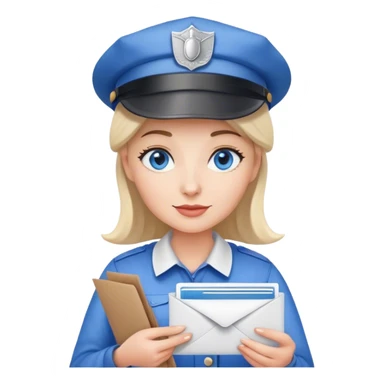 us mail lady holding mail with a hat and blue eyes sticker