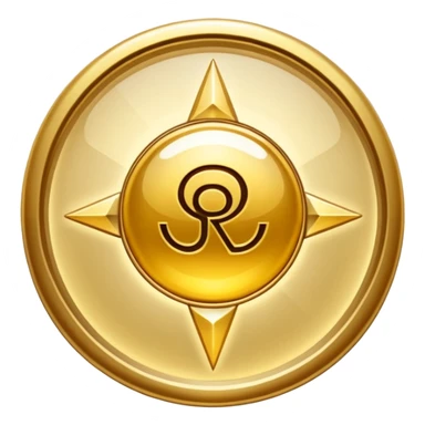 Una etiqueta de producto dorada en forma de sello con las iniciales 'RA', rodeada por una luz brillante. Fondo crema. Estilo: lujo minimalista, fotorrealista. sticker