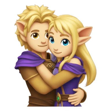 A lion and a blonde elf mage hugging sticker