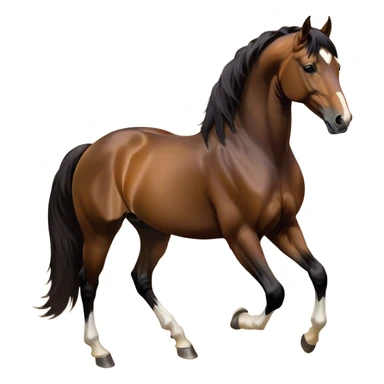 Cinematic Noble Bay Horse Portrait Emoji, Poised and regal, with a strong, athletic build and a rich, well-groomed bay fur accented by a dark mane and tail, deep-set soulful amber eyes, Simplified yet sharp and sophisticated features, highly detailed, glowing with a warm, dignified glow, high shine, intelligent and majestic, stylized with an air of equine elegance, focused and attentive, soft glowing outline, capturing the essence of a watchful and confident steed, so majestic it feels as though it could gallop out of the screen with effortless authority! sticker