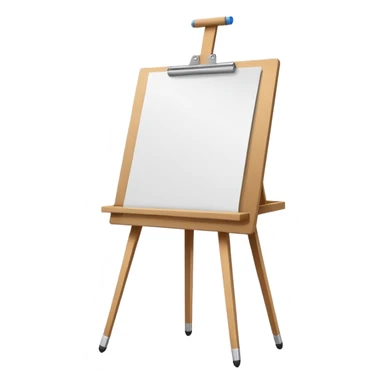 Minimalistic flat vector icon, iOS style, thin black contour on white background. Easel with a paper sheet and a pencil leaning against it. No text, no shadows sticker
