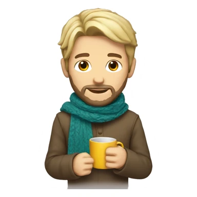 male with blonde brown hair beard with scarf holding mug sticker