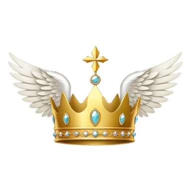 A gold crown with white wings and a gold halo sticker