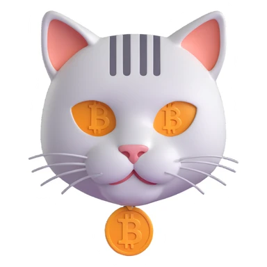 3D emoji style cat head only with neutral face inspired by Bitcoin logo for a crypto project sticker