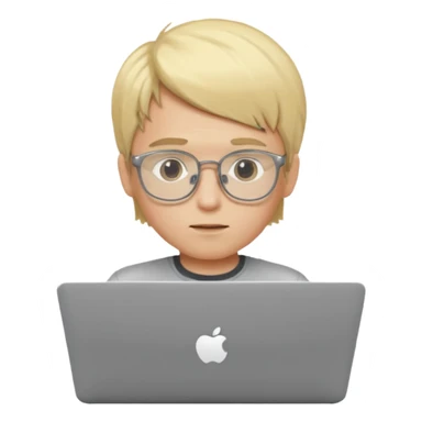 Blonde boy using laptop wearing clear glasses sticker