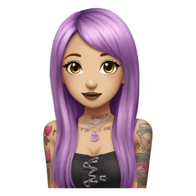 hime gyaru girl, long straight pink and purple hair, tattoos, dark makeup,  sticker