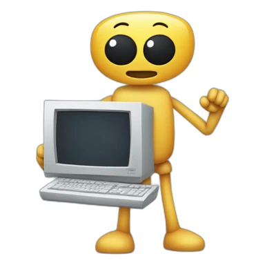 Anthropomorphic computer with arms and legs doing something random sticker