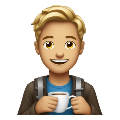 smiling boy with cup of coffee sticker